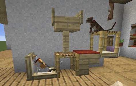 Cute Minecraft Cat House, Minecraft Cat Tree Design, Cat Tree Minecraft Ideas, Minecraft Building Ideas Cat House, House For Cats Minecraft, Cat House Minecraft Ideas, Mc Cat House, Cat House In Minecraft, Cat Tree In Minecraft