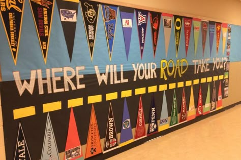 College Bulletin Boards Elementary, Pathway Bulletin Board Ideas, College Career Center Decor, College Week Bulletin Board Ideas, Career Path Bulletin Board Ideas, College Center Decorations, College Week Ideas For Elementary, Elementary College Bulletin Board, College Week Ideas High School