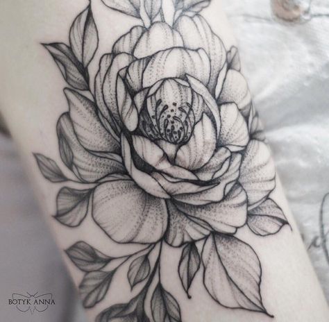 Flower tattoo Floral Dot Work Tattoo, Dot Work Shading Tattoo, Flower Tattoo No Shading, Lightly Shaded Flower Tattoo, Dotted Shading Tattoo, Dotted Flower Tattoo, Flower Shading Tattoo, Dot Shaded Tattoo, Lightly Shaded Tattoos