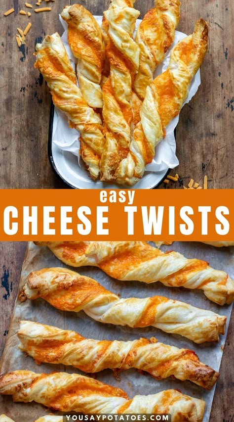 Cheese twists are a tasty combination of flaky puff pastry, garlic butter, and three types of cheese, baked to golden perfection! Quick, easy, and irresistible. Cheesy Bread Twists, Savoury Dessert Recipes, Puff Pastry Bread Twists, Ham And Cheese Twists, Pastry Twists Puff, Puff Pastry Sticks Cheese Twists, Cheese Pastry Twists, Easy Savoury Breakfasts, Easy Savory Baking