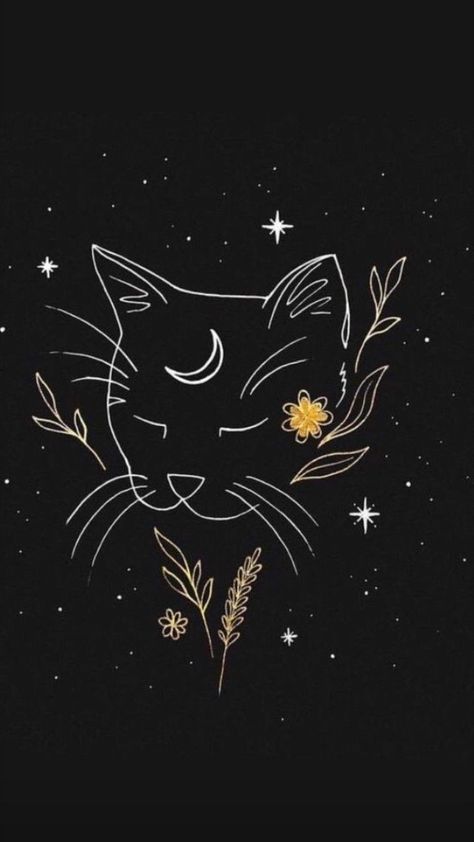 Black Paper Drawing, Witchy Wallpaper, Cute Cat Wallpaper, Cat Wallpaper, Art Aesthetic, Black Paper, Cellphone Wallpaper, Cat Tattoo, الرسومات اللطيفة