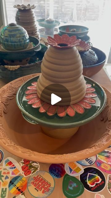 Ceramic Fountain Handmade, Ceramic Fountains Pottery, Beehive Pottery, Pottery Fountain, Ceramic Water Fountain, Ceramic Fountain, Handmade Fountain, Ceramic Bird Bath, Outdoor Pottery