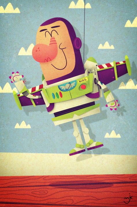 Cute Buzz by Matt Kaufenberg Toy Story Cakes, Mid Century Illustration, Affinity Designer, Alternative Movie Posters, To Infinity And Beyond, Buzz Lightyear, Logo Illustration, Disney Toys, Disney Love