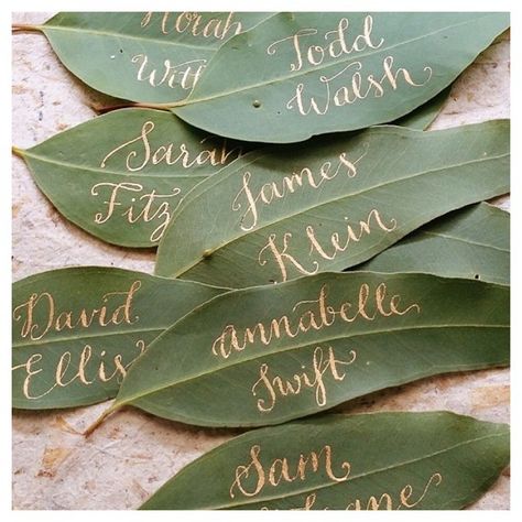 “Love these calligraphed leaves by @floralovely_calligraphy... Perfect for an organic style tablescape. #magnoliarougesponsor” Garden Provence, Leaves Name, Garden Dinner, Secret Garden Parties, Garden Tags, Dinner Party Decorations, Garden Party Decorations, Most Beautiful Gardens, Wedding Order