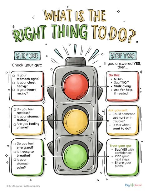 What is the Right Thing to Do - Big Life Journal.pdf Self Management Activities, Rapport Building Activities Therapy Kids, Rapport Building Activities Therapy, Group Therapy Ideas, Big Life Journal, Coping Skills Activities, Counseling Worksheets, Social Emotional Activities, Mental Health Activities