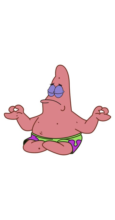 Spongebob sticker with meditating Patrick Star, who found his zen. Have you found your zen place?. #PatrickStar #Meditation #Yoga #Zen Spongebob And Patrick Stickers, Cute Yoga Cartoon, Patrick Star Cool, Patryk Spongebob, Patrick Spongebob Wallpaper, Patrick Star Stickers, Cartoon Meditation, Patrick Star Tattoo, Meditating Drawing