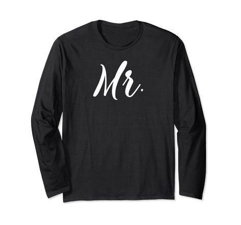 PRICES MAY VARY. Perfect Mr and Mrs long sleeve t-shirts for honeymoon. This shirt says Mr, and will make every husband smile. Pair this Mr long sleeve shirt with the matching Mrs long sleeve to make a beautiful t-shirt gift set for couples, newlyweds. Every husband will love to wear this cute Mr long sleeve t-shirt to show he is married or a new Mr, on his honeymoon, to celebrate his wedding anniversary, or just because. A great Mr long sleeve t-shirt gift from his wife for Christmas, or his bi Honeymoon Couples, Couple Matching Outfits, Couple Matching, Matching Gifts, Wedding Matches, Mr And Mrs, Engagement Wedding, Matching Outfits, Types Of Shirts