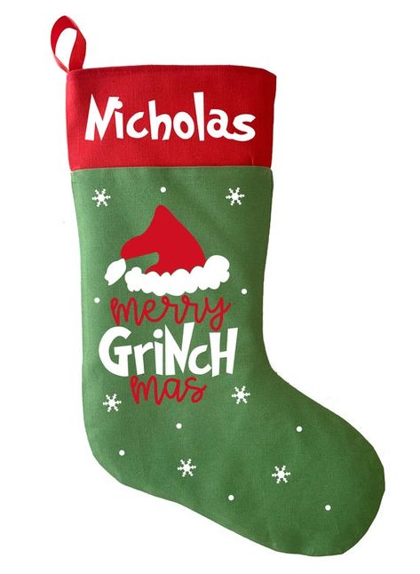 Grinch Christmas Stocking, Grinch Stocking, Unique Stockings, Green Stockings, The Grinch Christmas, Merry Grinchmas, Personalized Stockings, Decorating Themes, Wishes For Baby