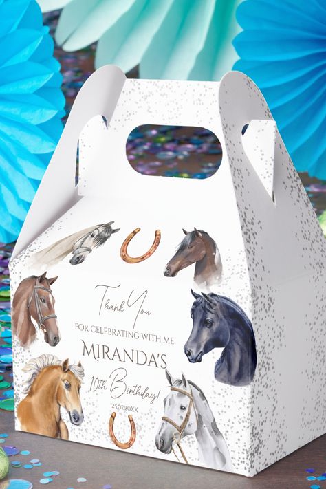 Horses equestrian elegant birthday party favor box Equestrian Themed Birthday Party, Equestrian Birthday Party, Equestrian Party, Derby Party Invitations, Horse Racing Party, Horse Themed Party, Horse Portraits, Racing Party, Horse Birthday Parties