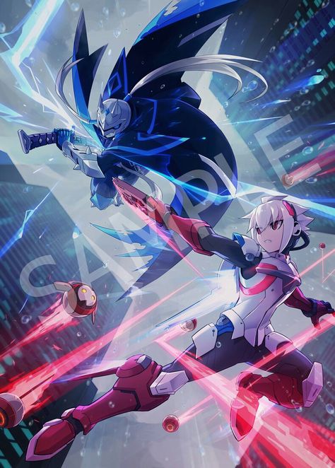 Azure Striker Gunvolt, Megaman Zero, Mega Man Art, Gallery Artwork, Fandom Games, Keys Art, Mega Man, Game Character, Anime Character Design