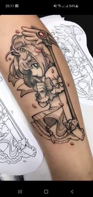 Cardcaptor Sakura Tattoo Ideas, Card Captor Sakura Tattoo, Magical Girl Tattoo, Cardcaptor Sakura Tattoo, Chibi Tattoo, Kawaii Tattoo Ideas, Tattoo Sakura, Left Arm Tattoos, Sakura Tattoo