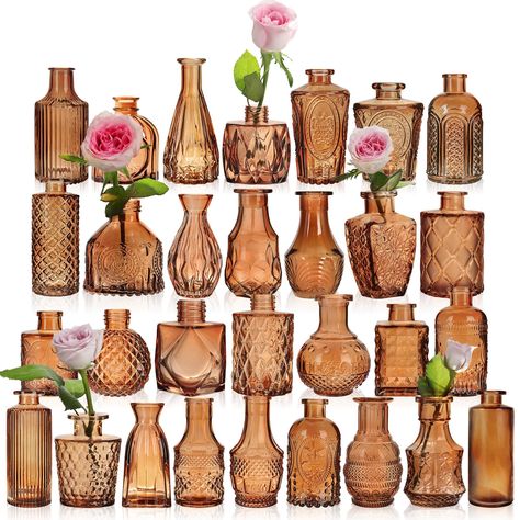 PRICES MAY VARY. Textured:These amber bud vases are made of high quality thick and strong glass, which are durable and not easy to break Sturdy:The small vases for flowers have a stable center of gravity and are not easy to tip over.Each beautiful mini vase has a different design, size, and shap Beautiful present:On Mother's Day, Thanksgiving Day,Valentine's Day, anniversary,Christmas,birthday or Housewarmings,you can give it as a great present to your guests Decorative centerpieces:Decorative v Amber Wedding Decor, Mexican Wedding Table Decor, Bee Themed Wedding, Vases For Wedding Centerpieces, Decorative Centerpieces, Fall Engagement Parties, Vases For Wedding, Centerpieces Rustic, Wedding Table Decorations Centerpieces