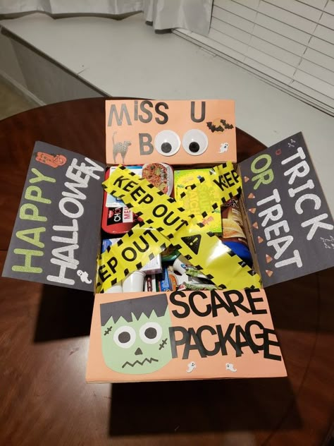 Scare Package, October Care Package, Halloween Deployment Care Package, Halloween Scare Package, College Gift Boxes, Kids Care Package, Care Package Decorating, Halloween Care Packages, Cute Anniversary Gifts