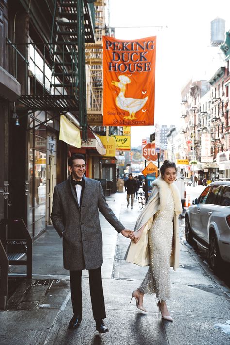 Wedding Dress With Coat, Low Maintenance Wedding, Chinatown Wedding, City Hall Bride, Original Wedding Dress, City Hall Wedding Dress, Wedding Brunch Reception, City Hall Wedding Photos, New York City Hall