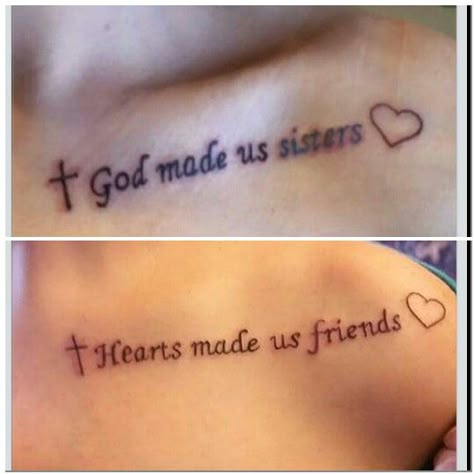 Sister Quote Tattoos Meaningful, 3 Sisters Matching Tattoos, Sister Tattoos For 2 Meaningful Quotes, Sister Tattoos Unique Meaningful, Christian Friend Tattoos For Women, Matching Tattoos For Sisters Black, Cute Sister Tattoos For 2 Unique, Sister Tattoos For 2 Black Women, Sisters By Chance Friends By Choice Tattoo