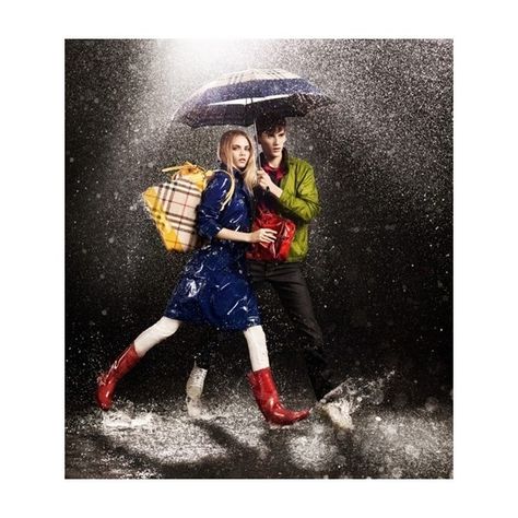 Brave the Spring Rain with Burberry's April Showers Collection ❤ liked on Polyvore Rain Fashion Shoot, Umbrella Photography, Rain Boots Fashion, Spring Rain, Walking In The Rain, April Showers, Dancing In The Rain, Cara Delevingne, Rain Wear