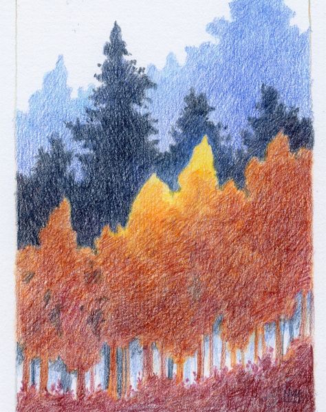 Марья | fall #fabercastell #pencildrawing | Instagram Colored Pencil Fall Drawing, Pencil Crayon Landscape, Fall Colored Pencil Drawings, Color Pencil Landscape, Colour Pencil Art Landscapes, Colored Pencil Art Projects, Shading Drawing, Fall Drawings, Color Pencil Illustration