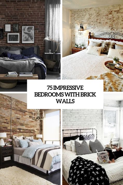 75 Impressive Bedrooms With Brick Walls Painted Brick Bedroom Wall, Bedroom Design Brick Wall, Faux Brick Wall Bedroom Ideas, Brick Wall In Bedroom Ideas, Bedroom Ideas With Brick Wall, Brick Wall Master Suite, Bedrooms With Brick Walls, Fake Brick Wall Bedroom, How To Decorate A Brick Wall Interiors