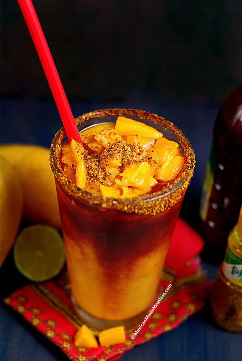 How To Make Mangonada, Chamoy And Tajin, Mangonada Recipe, Fruit Drinks Recipes, Chamoy Sauce, Vegetarian Mexican Recipes, Salt Seasoning, Mexican Snacks, Mexican Drinks