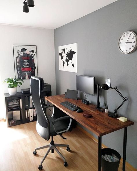 50 Minimalist Workspace Ideas That Make Your Room Look Cool | Home Design And Interior Small Home Office Ideas For Men, Diy Office Desk, Office Desk Designs, Desk Diy, Bedroom Setup, Workspace Inspiration, Small Home Office, Home Office Setup, Home Office Space