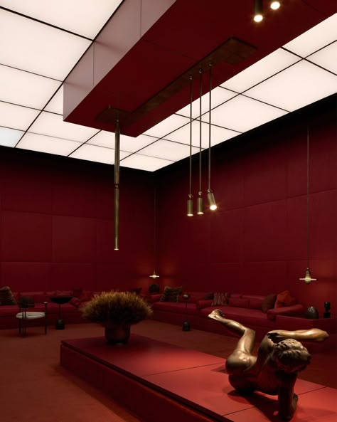 Orange And Black Interior Design, Futuristic Minimalism, Red Interior Design, Tech Tattoo, The Red Room, Boutique Lighting, New York Design, Private Lounge, Vitra Design Museum