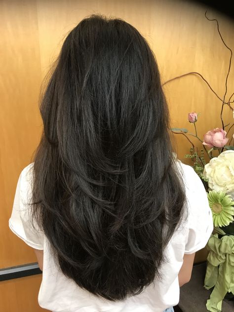 Long thick layer Bra Length Hair, Long Layered Bob, Black Hair With Highlights, Layered Bob, Long Black Hair, Long Layers, Thick Hair, Length Hair, Hair Highlights