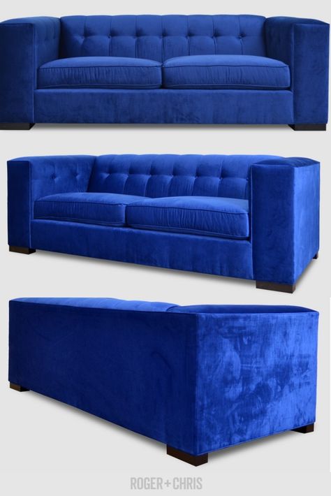 Blue velvet apt sofa, velvet apartment couch, blue velvet sofa, tufted velvet sofa, blue sofa from Roger and Chris Shown: 84" Jack Thompson Danube stain-proof blue velvet sofa #rogerandchris Velvet Sofa Blue, Painted Couch, Ikea Karlstad Sofa, Tufted Velvet Sofa, Apartment Couch, Karlstad Sofa, Jack Thompson, Blue Sofas, Velvet Sofas