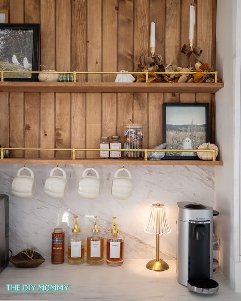 How I Created My Dream DIY Coffee Bar with an Epic IKEA Hack | The DIY Mommy Ikea Coffee Bar Hack, Ikea Kitchen Bar, Kallax Coffee Bar, Coffee Cocktail Bar, Bar Coffee Station, Ikea Coffee, Ikea Pantry, Ikea Bar, Diy Coffee Station