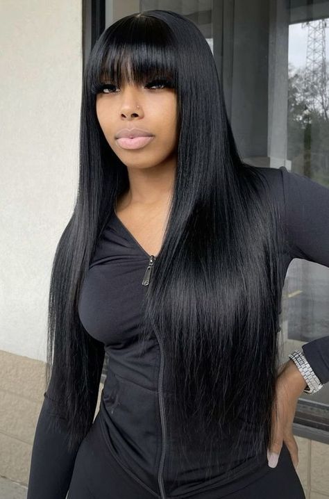 Frontal Wig Hairstyles, Birthday Hairstyles, Long Hair Wigs, Quick Weave Hairstyles, Dope Hairstyles, Long Hair With Bangs, Long Black Hair, Front Lace Wigs Human Hair, Baddie Hairstyles