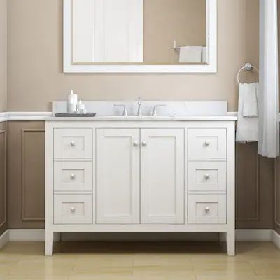 Bathroom vanity with sink at Lowes.com: Search Results 48 Inch Bathroom Vanity, Sink Vanity Unit, Bathroom Sink Cabinets, Single Sink Bathroom, Master Bath Remodel, Single Sink Vanity, Bathroom Units, Allen Roth, White Vanity Bathroom