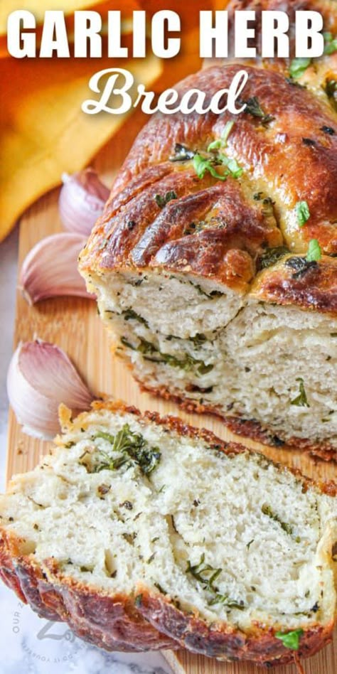 Make this fluffy and tender garlic herb bread to accompany any Italian meal! Self-rising flour is mixed with yeast, allowed to rise just once, then rolled out and spread with butter, garlic, and herbs. Sprinkle in some parmesan or other cheese for an extra cheesy and irresistible taste! Braided so it’s easy to pull apart, and baked to a shiny golden brown, this mouthwatering bread is sure to become a staple recipe! #garlicherbbread #garlicherbbreadrecipe #ourzestylife #recipehomemade Italian Breads, Italian Herb Bread, Garlic Herb Bread Recipe, Garlic Herb Bread, Yeast Free Breads, Bread Winners, Herb Bread, Artisan Bread Recipes, Bread Bun