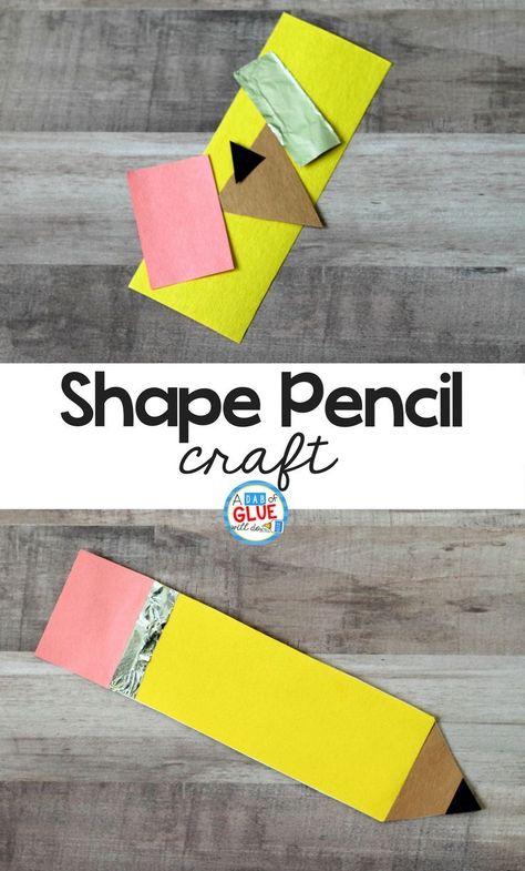 At the beginning of the school year, I am always looking for easy and fun school themed activities for my students like this Simple Shape Pencil Craft. When creating this back-to-school craft, young children will not only review what triangles and rectangles are, but also work on developing their fine motor skills. I use this craft as a way to assess how my students follow directions too. via @dabofgluewilldo Pencil Craft, Back To School Crafts For Kids, August Crafts, September Crafts, Pencil Crafts, School Kids Crafts, Welcome To School, K Crafts, Back To School Art