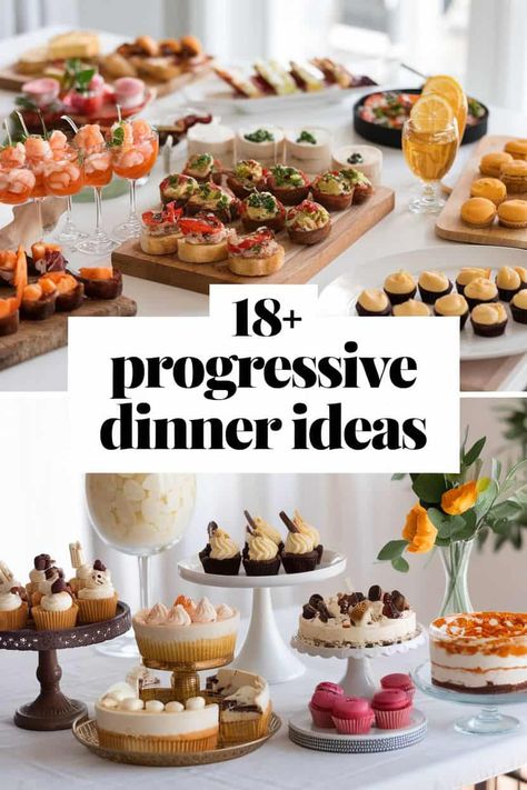 Plan the ultimate progressive dinner adventure with these fun ideas that will wow your friends and family. Enjoy delicious appetizers. mouthwatering mains. and scrumptious desserts as you journey through each course. Perfect for gatherings. celebrations. food lovers. party themes. and culinary experiences. Make your night unforgettable with Ostrali! https://ostrali.com/progressive-dinner Progressive Appetizer Party, Progressive Dinner Ideas Themes, Fun Dinner Ideas For Friends, Entrees For Dinner Party, Progressive Dinner Ideas Main Course, Progressive Dinner Dessert Ideas, 7 Course Meal Menu Ideas, Five Course Meal Ideas, Small Plates Dinner Party