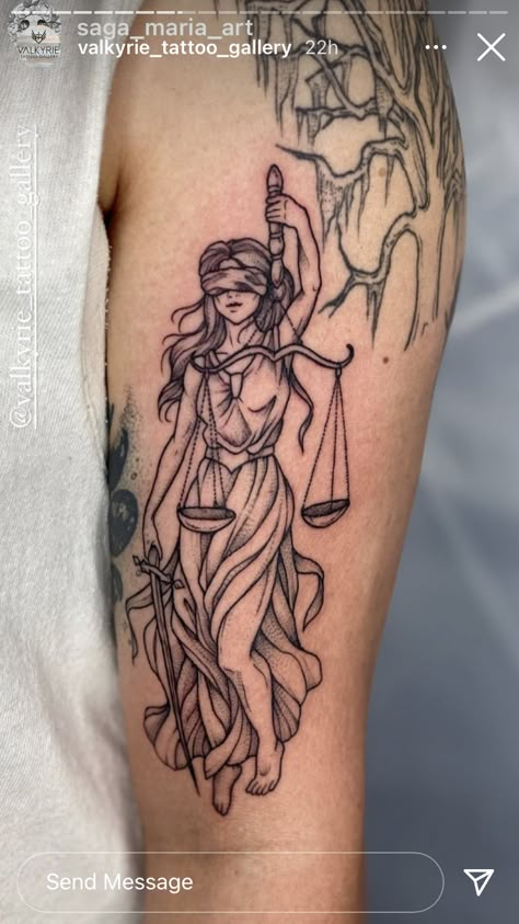 Woman Fighter Tattoo, Aphrodite Libra Tattoo, Justice Goddess Tattoo, Libra Goddess Tattoo Lady Justice, Themis Goddess Tattoo, Justice Tattoo For Women, Powerful Women Tattoo, Greek Goddess Tattoo Aphrodite, Tattoos Of Women Goddesses