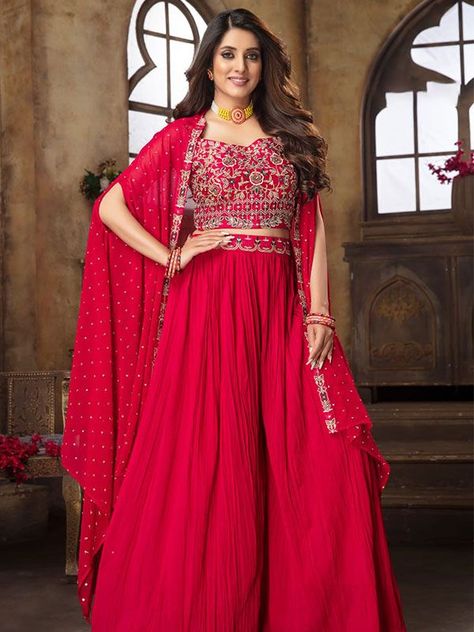 Shrug Sharara Suit, Sharara Top Designs For Wedding, Dark Pink Indian Outfit, Sharara Designs With Shrug, Suit For Diwali Festival, Shrug Lehnga Designs, Sharara Suit With Shrug, Sharara Crop Top With Shrug, Shrug Plazo Crop Top Dress