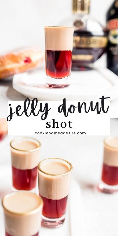 Bourbon Shots Recipes, Drinks With Chambord, Hello Shots, Easy Shot Recipes, Jam Doughnut, Drink Shots, Shots Alcohol Recipes, Breakfast Shot, Baileys Cocktails