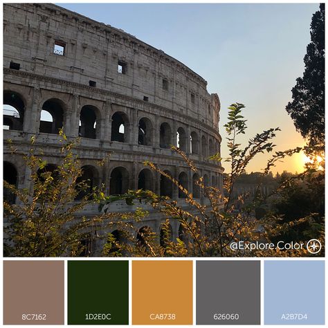 #rome #colosseum #colorpalette #colorpalettes #explorecolor #colorful #italytravel #colorsofitaly #colorwheel #weddingcolorschemes #colorschemes Italian Color Palette, Rome Apartment, Rome Colosseum, Colosseum Rome, Italian Colors, Wedding Color Palette, Color Wheel, Rome Italy, Wedding Color Schemes