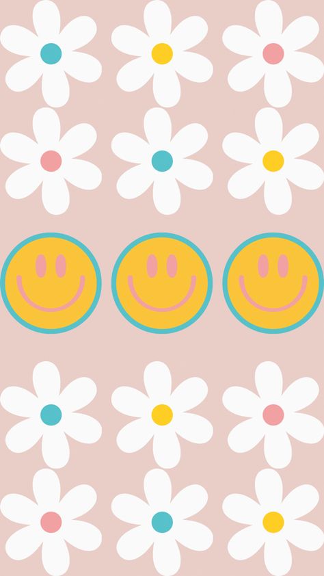 Free Wallpaper Boho Smiley Face And Daisies #freewallpapers #hippie #iphonewallpapers #daisies #retro #boho #aesthetic #pink Pretty Backgrounds Aesthetic Pink, Boho Retro Background, Smiley Daisy Wallpaper, Retro Spring Wallpaper, Groovy Background Aesthetic, Free Apple Watch Faces Wallpapers, Boho Aesthetic Wallpaper Iphone, Aesthetic Smiley Face Wallpaper, Flower Smiley Face Wallpaper