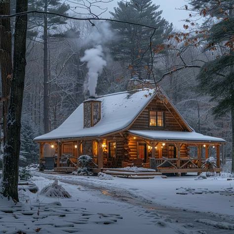 Cabin In Winter Woods, Big Cabin, Cabin In The Snow, Cozy Winter Cabin, Snow Cabin, Snowy Cabin, Cabin Style Homes, Log Cabin Rustic, Cabin Exterior