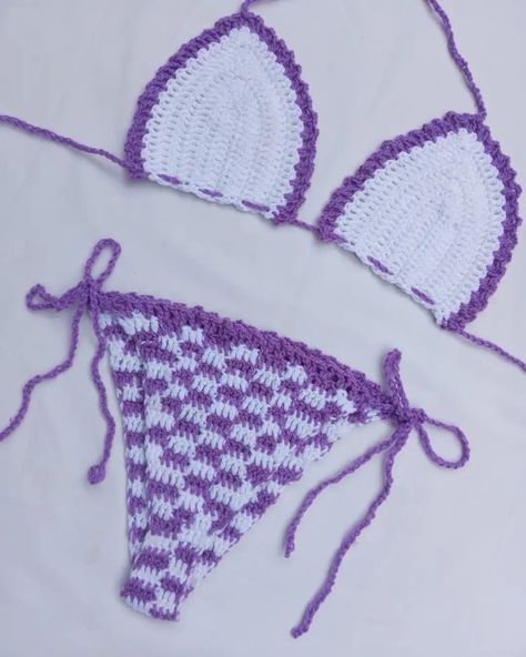 30 DAYS OF CROCHET BIKINIS SETS: DAY 1 Purple and white bikini set @800ksh #fashion #crochetbikini #beachwear #bikinifashion Crochet Violet, Crochet Bikinis, Purple And White, Crochet Bikini, 30 Day, Violet, Crochet, Purple, On Instagram