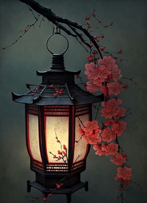 Japanese Hanging Lamp, Magic Lantern Fantasy Art, Fantasy Lantern Art, Japanese Lantern Tattoo, Mythical Accessories, Fantasy Lantern, Asian Lamps, Lantern Painting, Lantern Tattoo