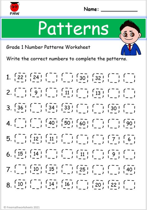 Number Patterns Worksheets, Patterns Worksheet, Worksheet Number, Preschool Counting Worksheets, Worksheets For Class 1, 1 Worksheet, Math Patterns, Pattern Grading, Grammar For Kids