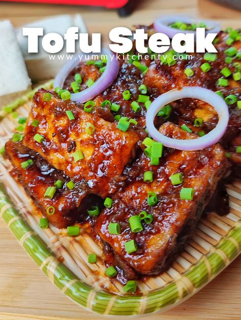 Tofu Steak - Yummy Kitchen Tofu Steak Recipe, What Is Tofu, Calamansi Juice, Yummy Kitchen, Tofu Steak, Swiss Steak, Marinated Tofu, Tofu Dishes, Meat Alternatives