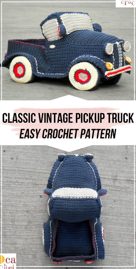 crochet Classic Vintage Pickup Truck pattern - easy crochet amigurumi pattern for beginners Pickup Truck Storage, Easy Crochet Amigurumi, Vintage Pickup, Truck Storage, Vintage Pickup Trucks, Crochet Car, Crochet Dinosaur, Pola Amigurumi, Crochet Baby Toys