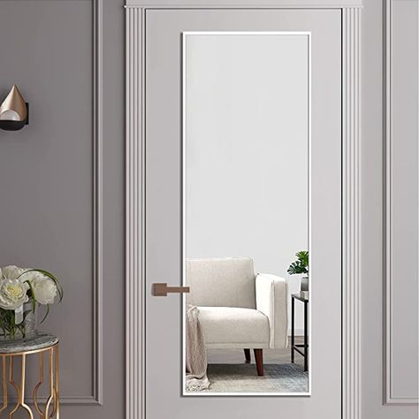 Full Length Mirror On Closet Door, Hanging Mirrors On The Wall Ideas, Mirror On Door Full Length, Full Length Mirror Behind Door, Mirror On Door Ideas, Mirror On Door Aesthetic, Door With Mirror Design, Bathroom Door Ideas Aluminum, Door Mirror Ideas Decor