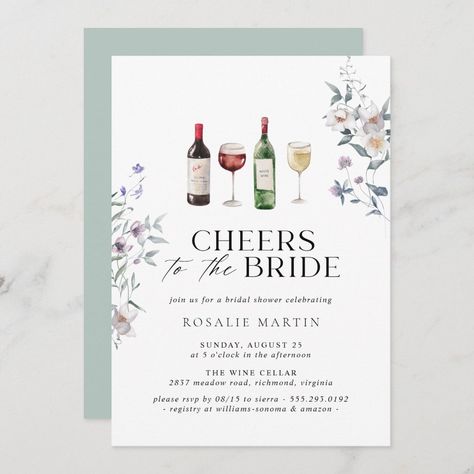 Wine Bridal Shower Invitations, Bridal Shower Wine Theme, Bridal Shower Wine, Bridal Shower Inspo, Drink Glasses, Bride Floral, Wine Theme, Watercolor Illustrations, Bridal Shower Theme