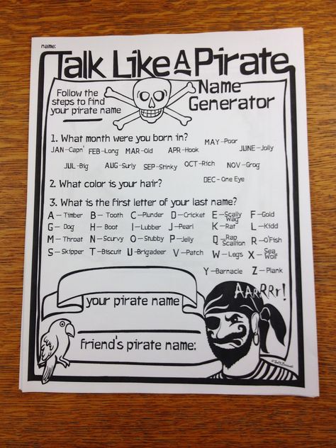 National Pirate Day, Talk Like A Pirate Day Activities, Pirate Day At School, Pirate Name Generator, Pirate Activity, Pirate Name, Pirate Maths, Teach Like A Pirate, Abc Countdown