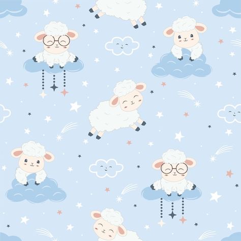 Baby Pattern Illustration, Animal Pattern Design, Business Card Psd Free, Sheep Cute, Animals Background, Kawaii Pattern, Cute Seamless Pattern, Sheep Pattern, Write Arabic