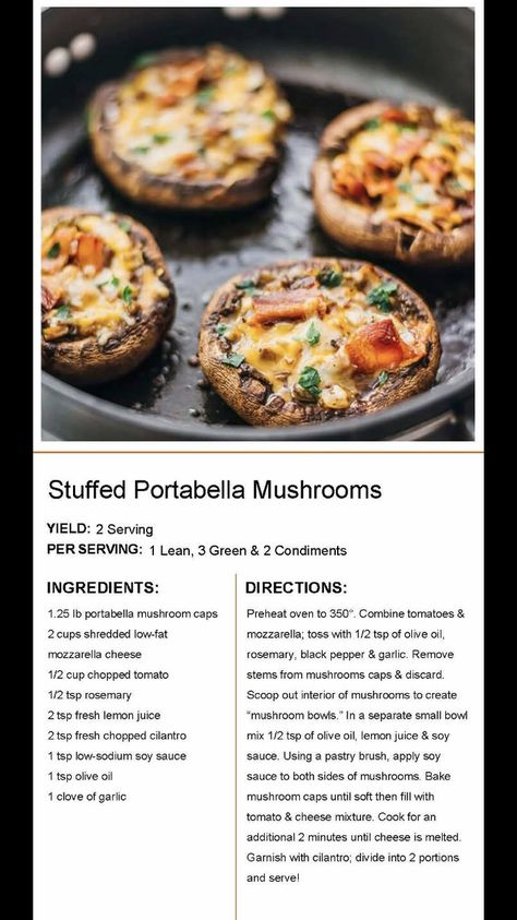 Pin by Vanita Parker on OPTAVIA | Lean and green meals, Lean protein meals, Lean meals Stuffed Portabella, Super Healthy Snacks, Optavia Lean And Green, Healthy Snack Recipes, Portabella Mushrooms, Lean Protein Meals, Lean And Green, Stuffed Portabella Mushrooms, Lean Meals