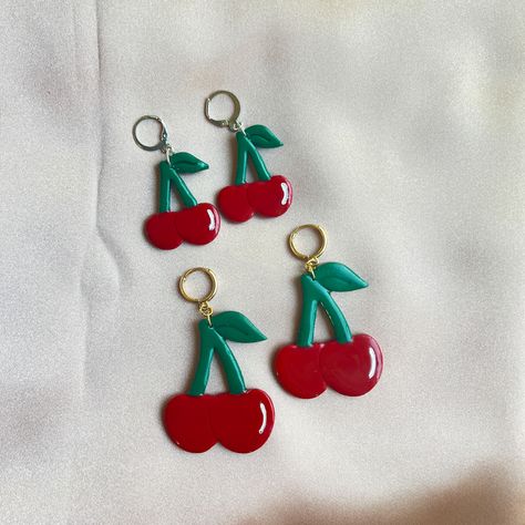 Cherry Polymer Clay, Cherry Earrings, Handmade Polymer Clay, Polymer Clay Jewelry, Clay Jewelry, Polymer Clay, Cherry, Personalized Items, Silver